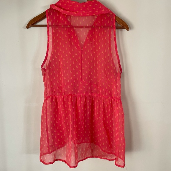 Roxy Sheer Tank Top Button Up Collared Blouse Size Medium - Picture 3 of 10